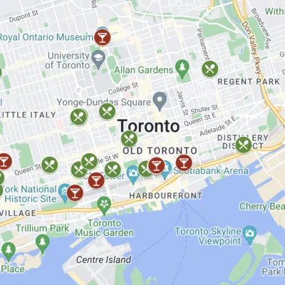 google map pins of Toronto Canada for the holidays